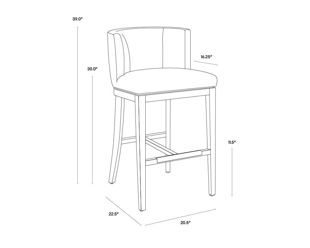 A wireframe image of the product with dimensions shown