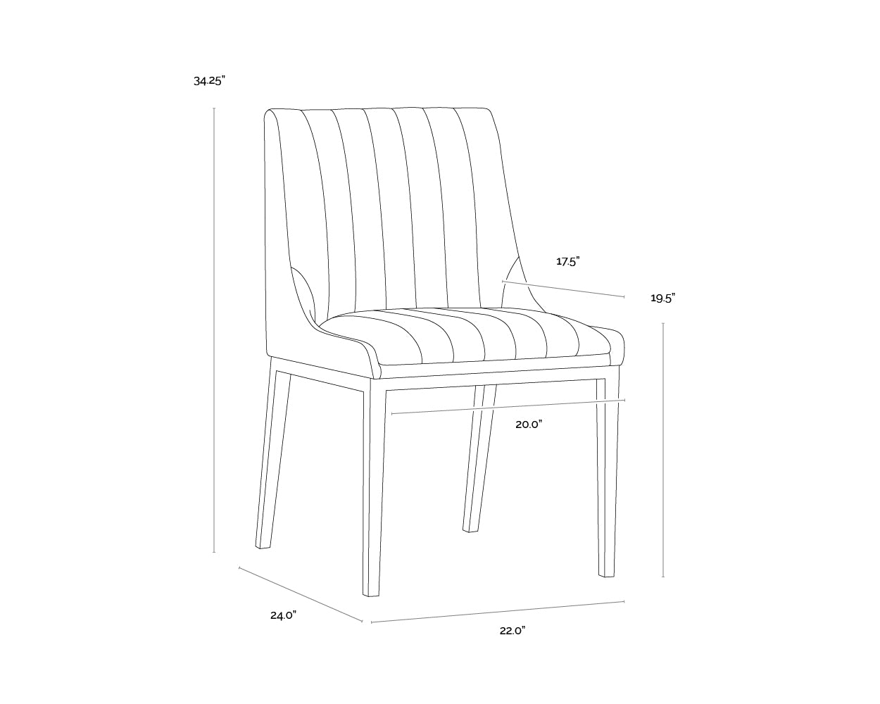 A wireframe image of the product with dimensions shown