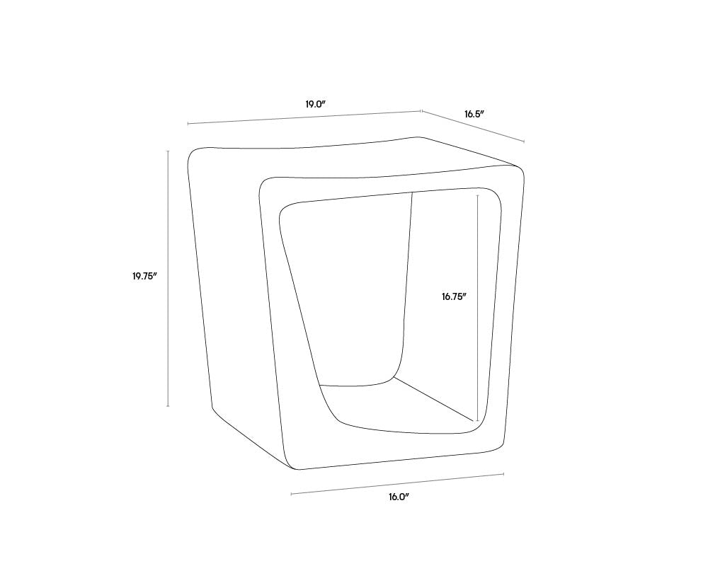A wireframe image of the product with dimensions shown