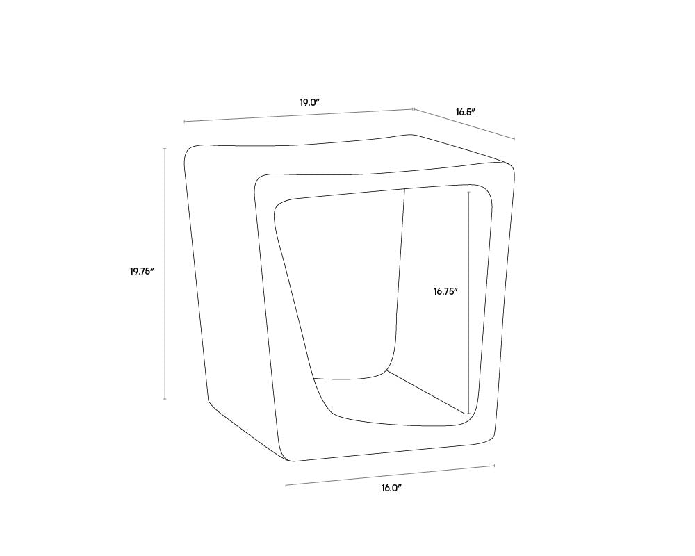 A wireframe image of the product with dimensions shown