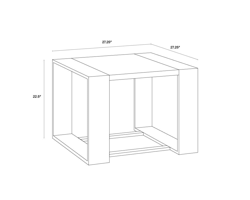 A wireframe image of the product with dimensions shown
