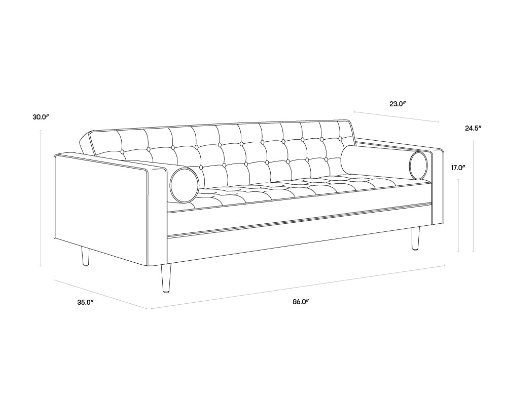 A wireframe image of the product with dimensions shown