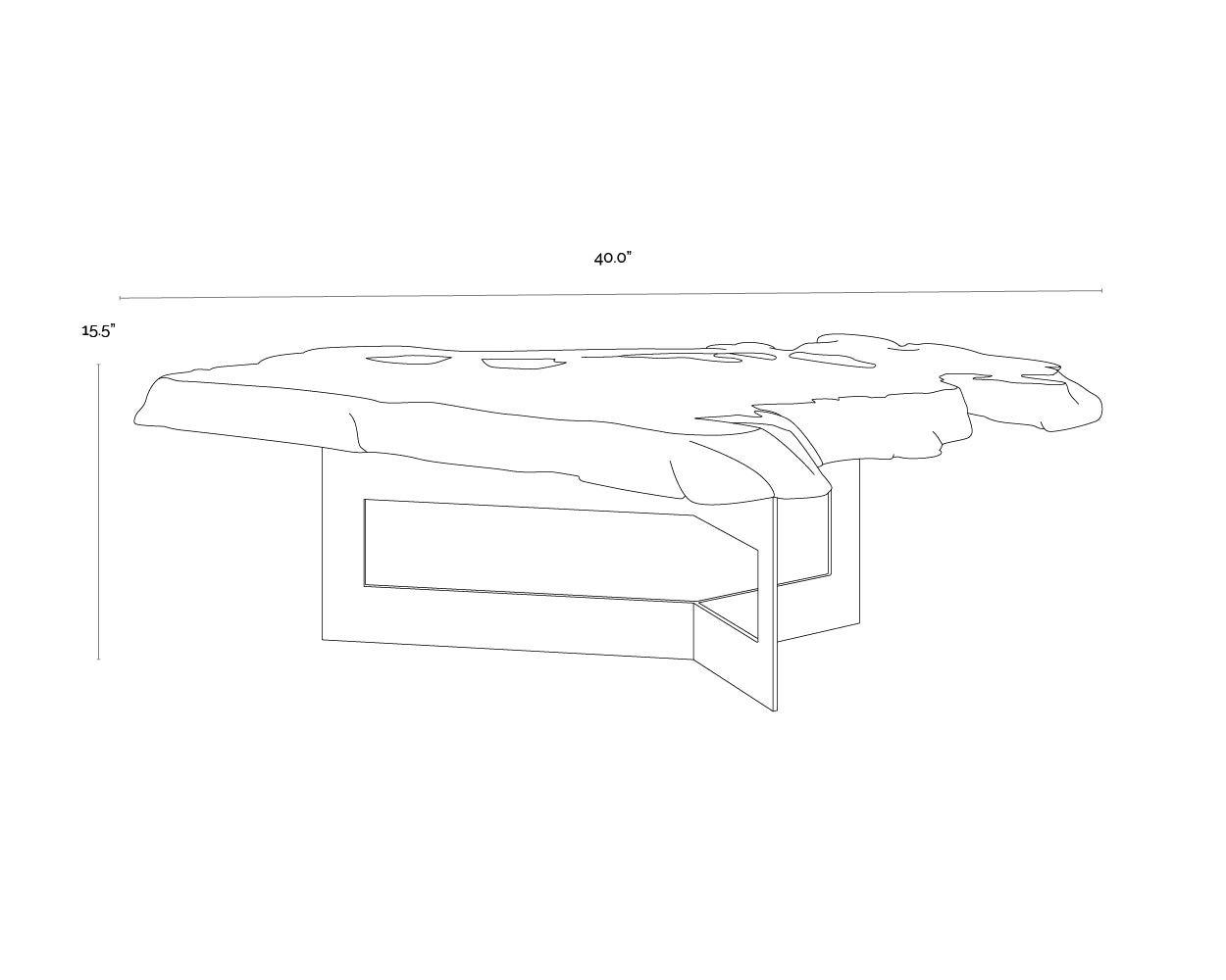 A wireframe image of the product with dimensions shown