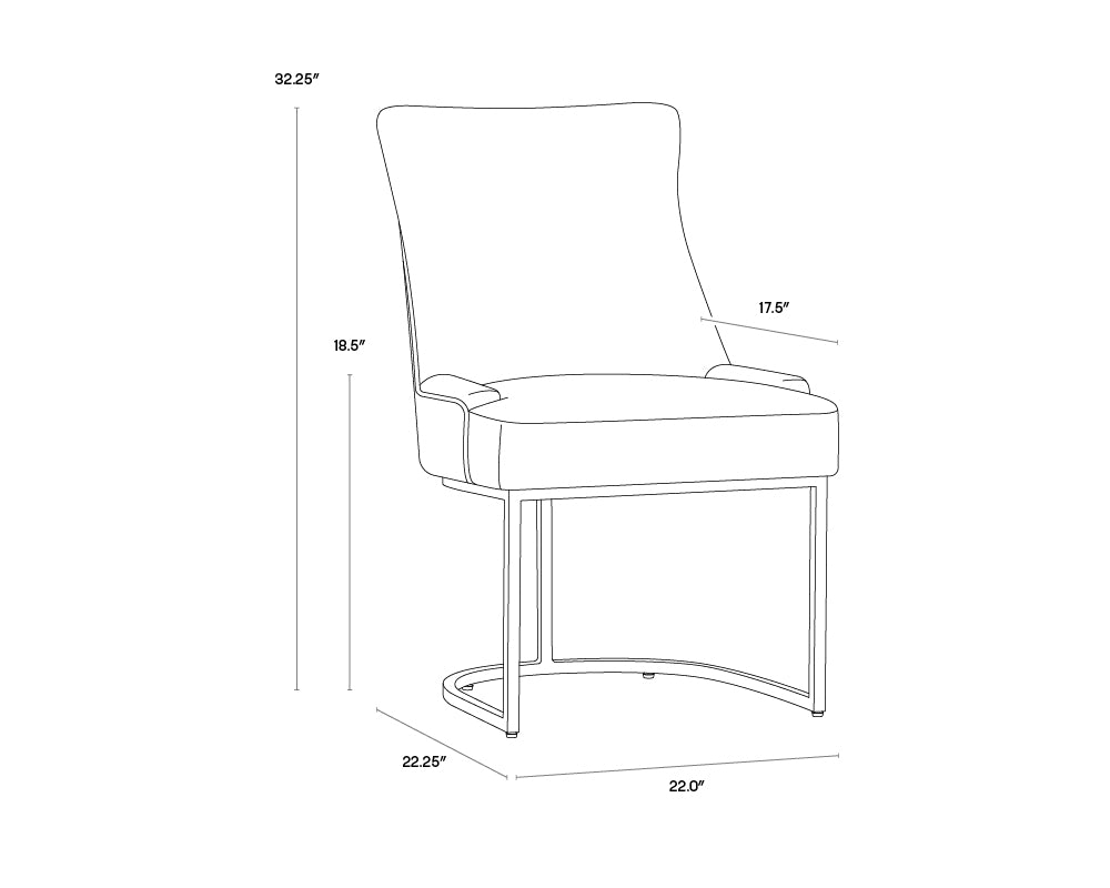 A wireframe image of the product with dimensions shown