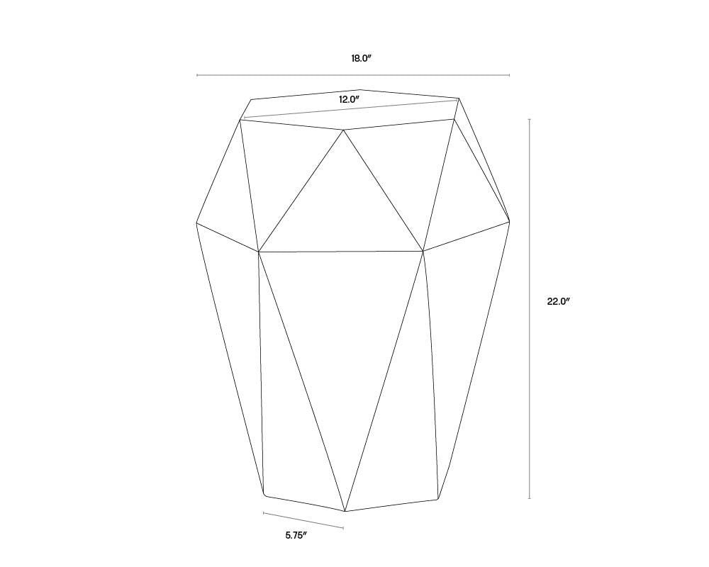 A wireframe image of the product with dimensions shown