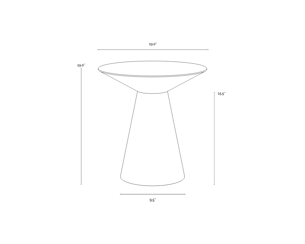 A wireframe image of the product with dimensions shown
