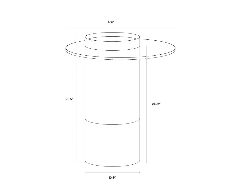 A wireframe image of the product with dimensions shown