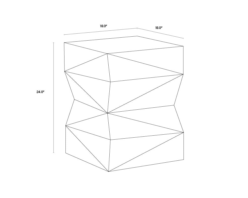 A wireframe image of the product with dimensions shown