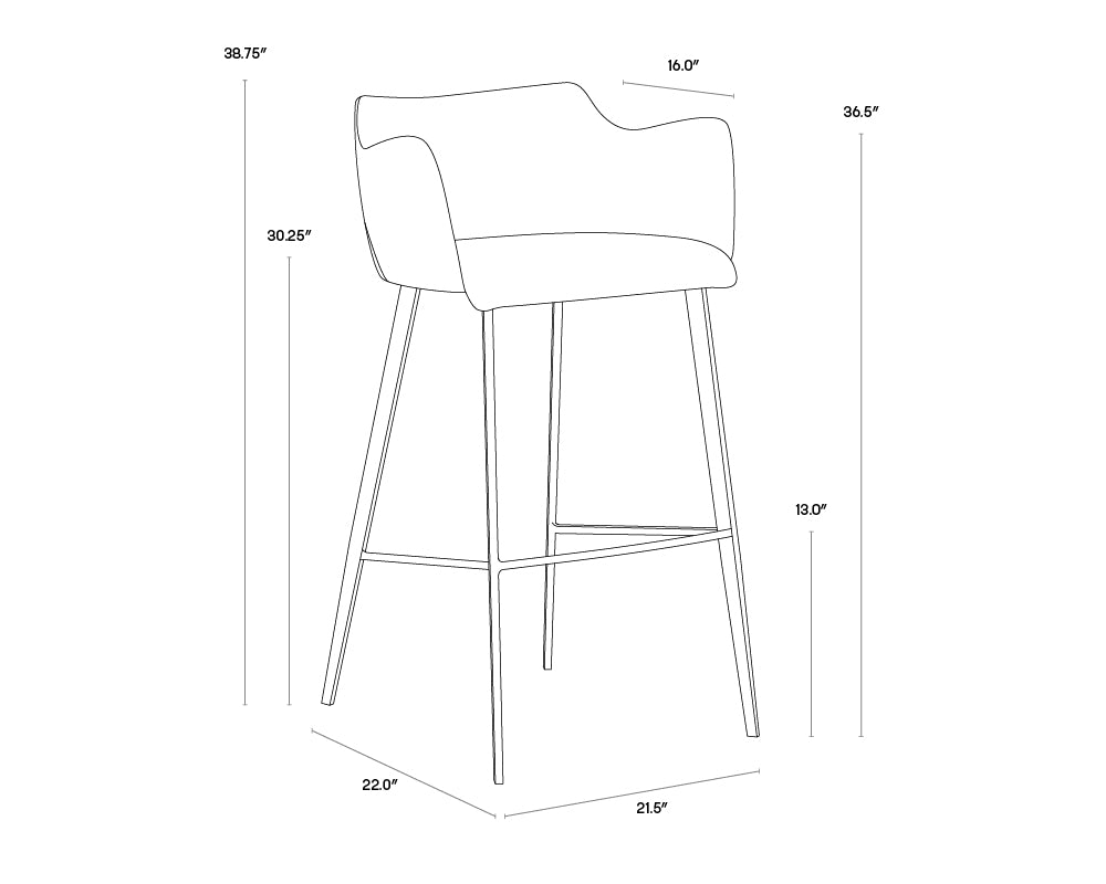 A wireframe image of the product with dimensions shown