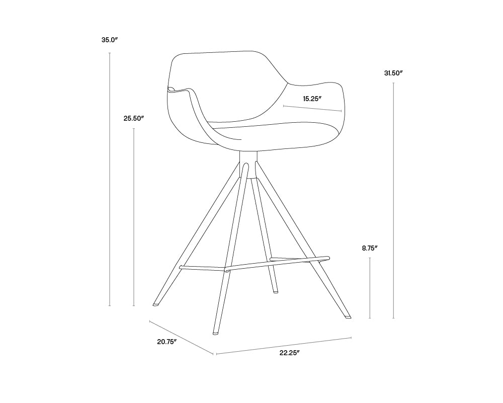 A wireframe image of the product with dimensions shown