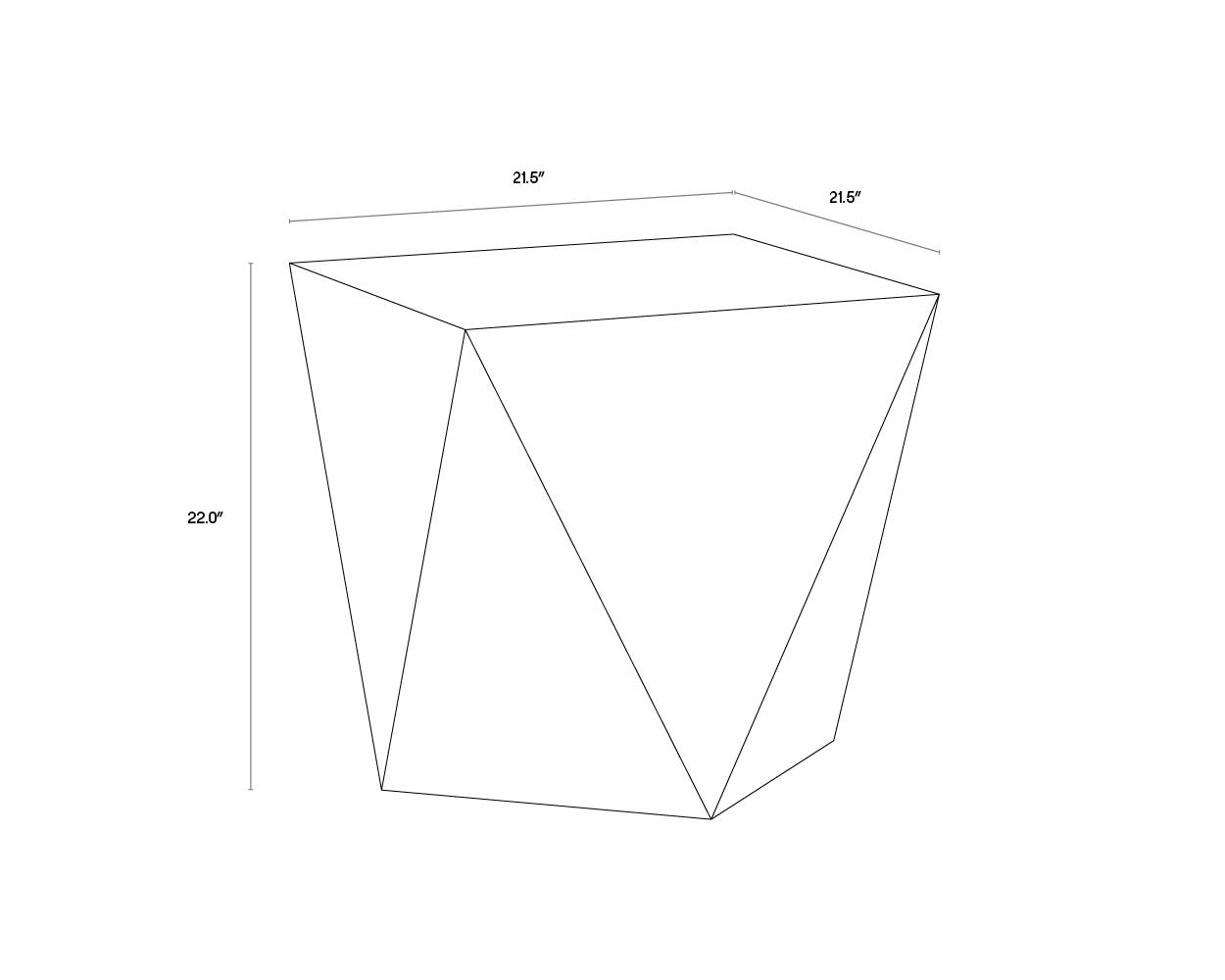 A wireframe image of the product with dimensions shown