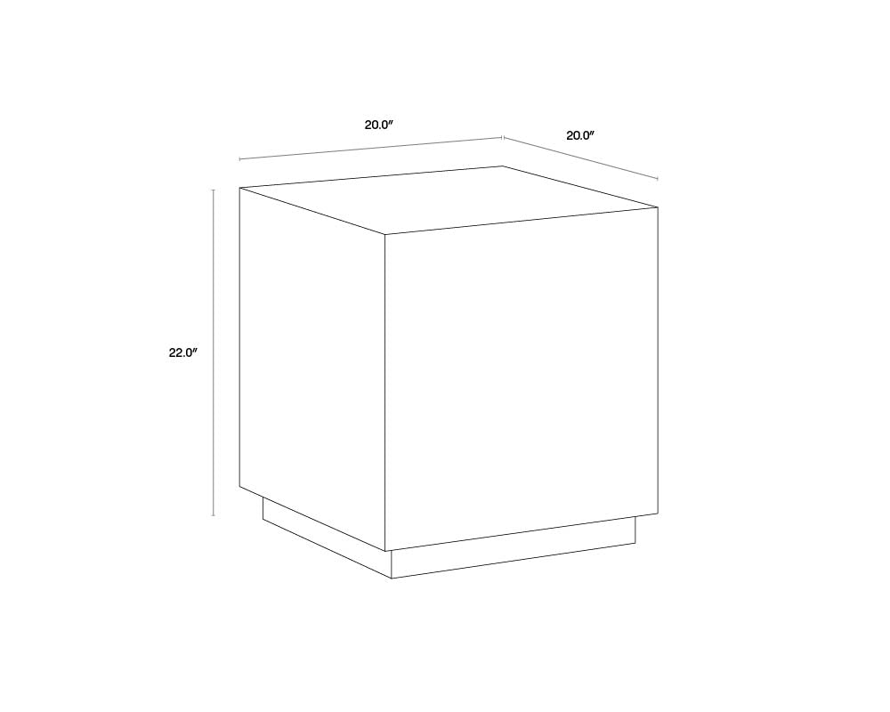 A wireframe image of the product with dimensions shown
