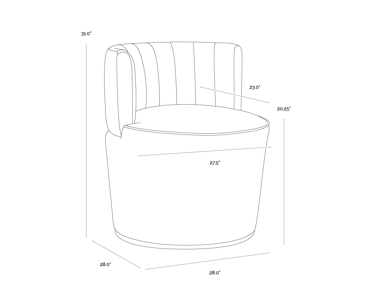A wireframe image of the product with dimensions shown