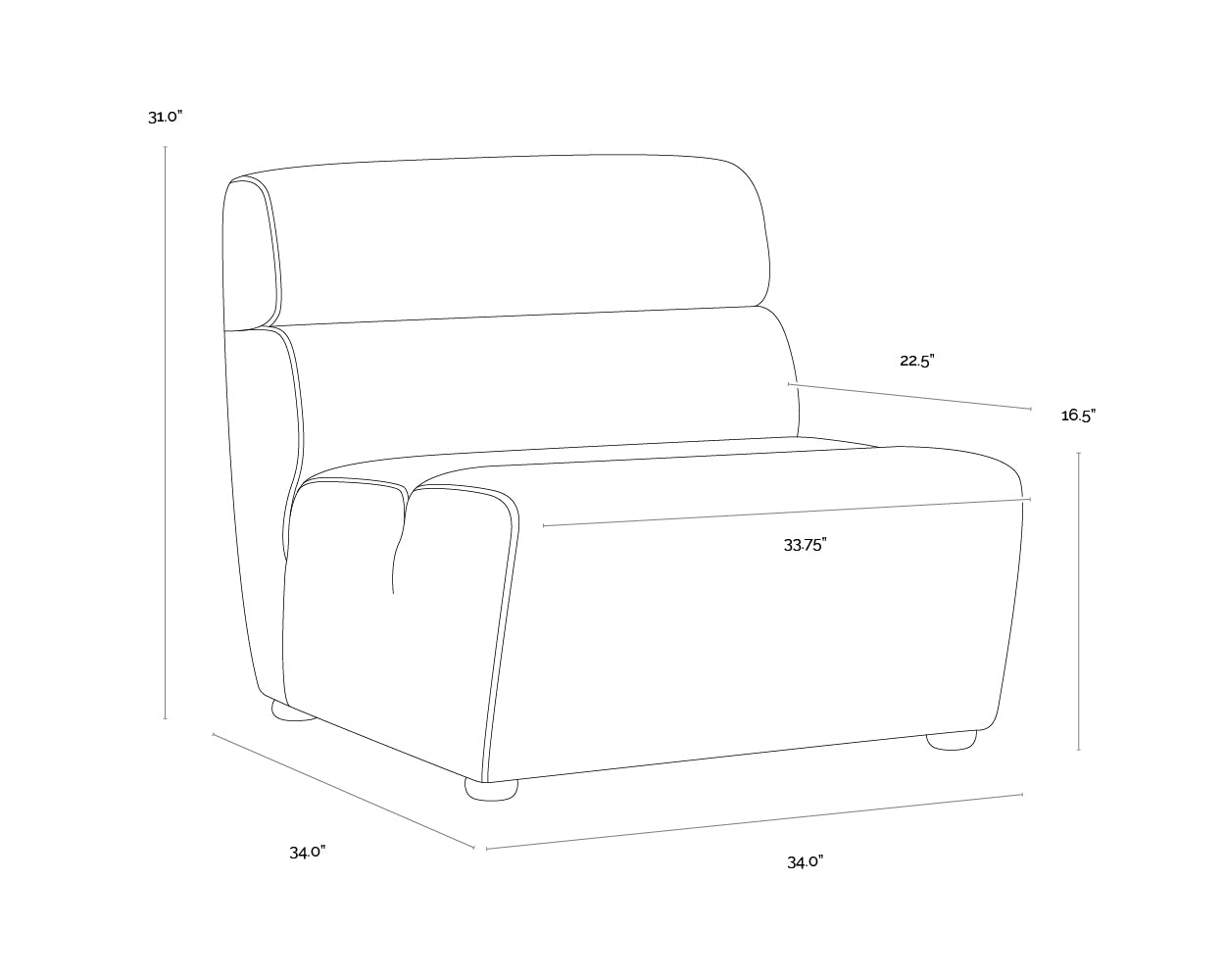 A wireframe image of the product with dimensions shown