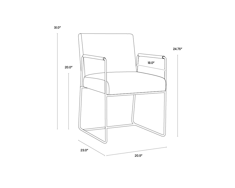 A wireframe image of the product with dimensions shown