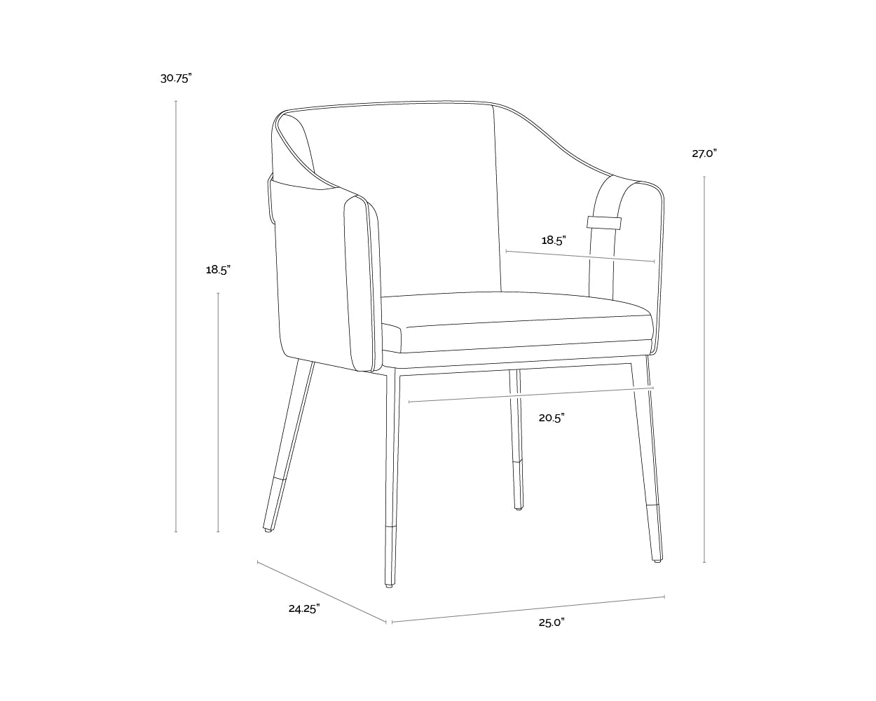 A wireframe image of the product with dimensions shown