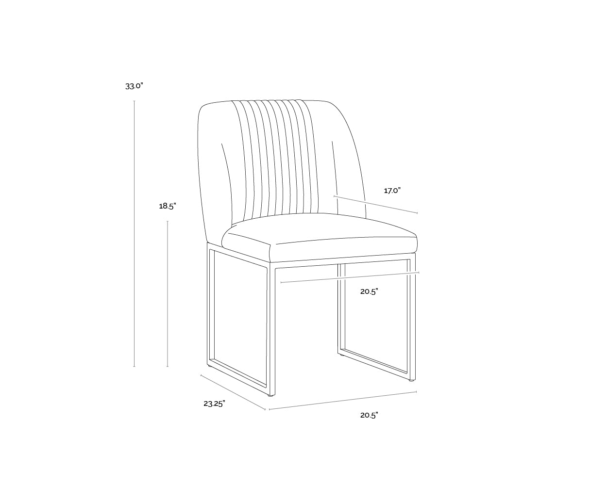 A wireframe image of the product with dimensions shown