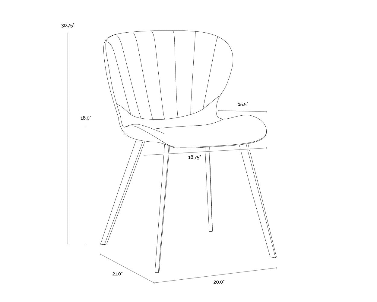 A wireframe image of the product with dimensions shown