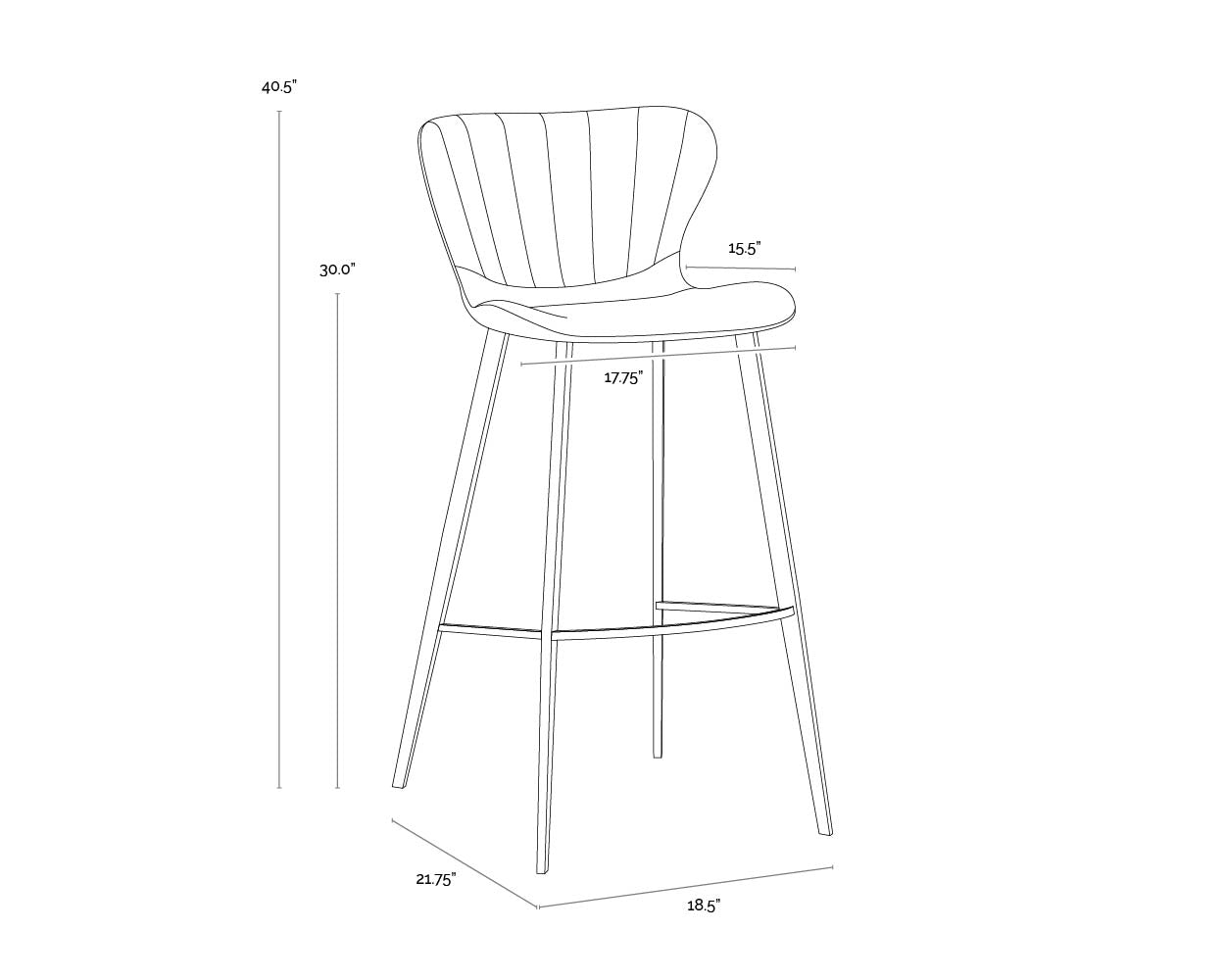 A wireframe image of the product with dimensions shown