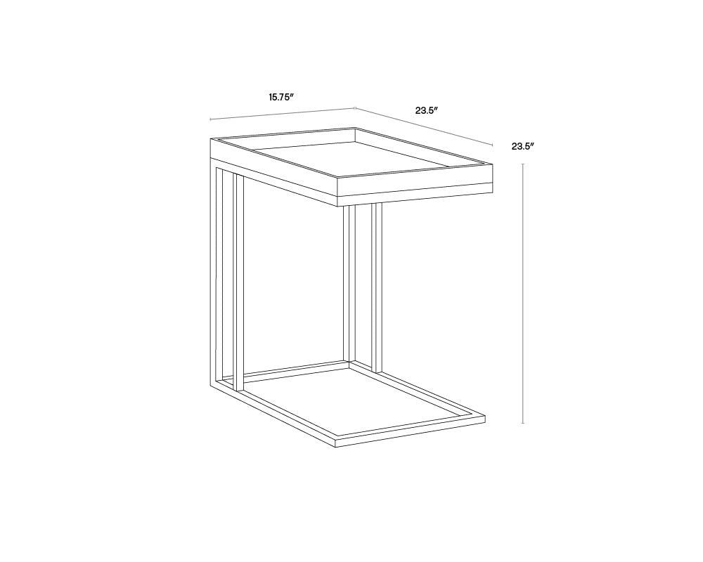 A wireframe image of the product with dimensions shown