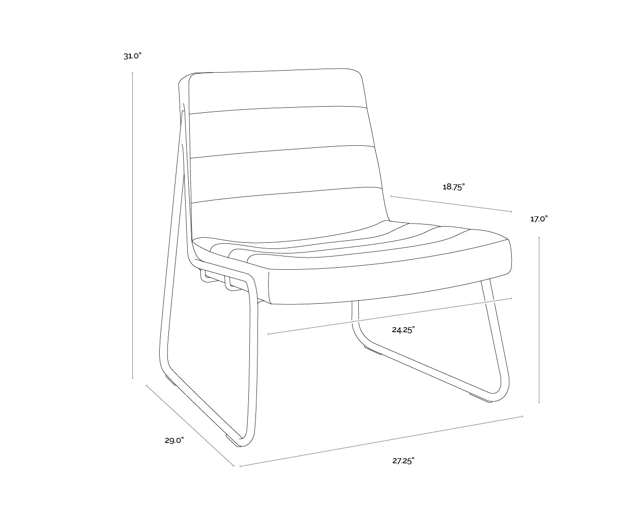 A wireframe image of the product with dimensions shown