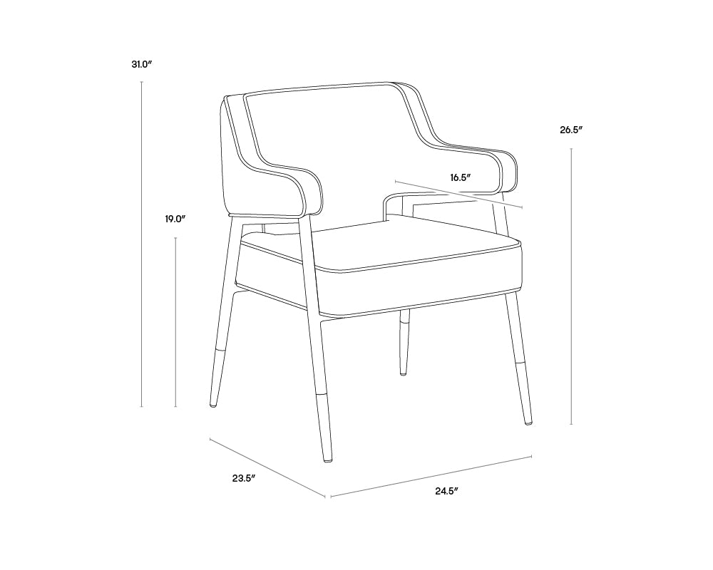 A wireframe image of the product with dimensions shown