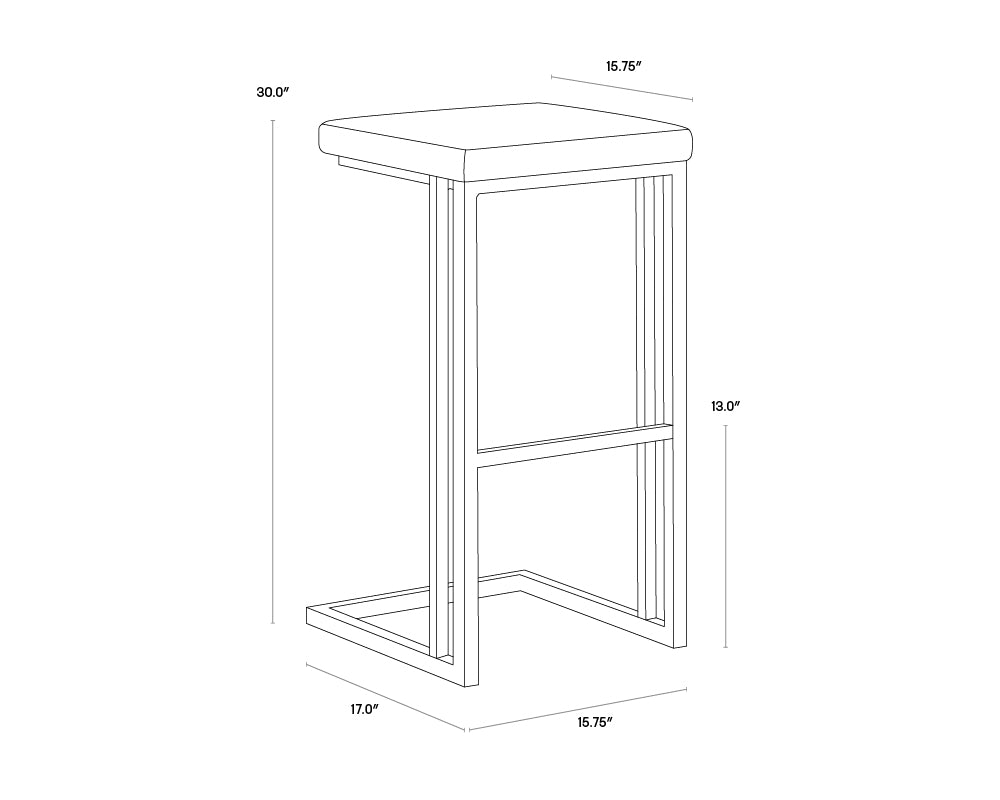 A wireframe image of the product with dimensions shown