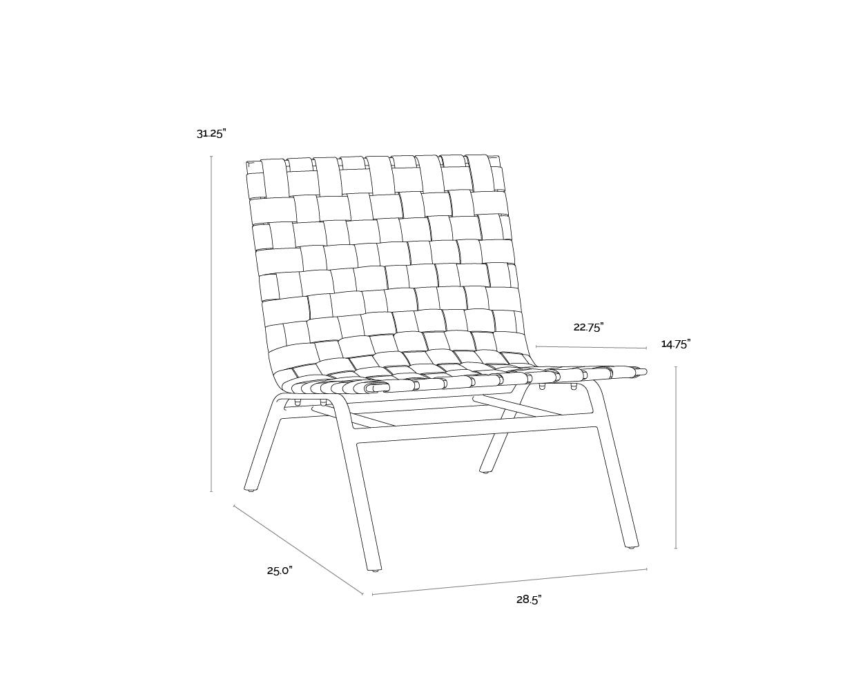 A wireframe image of the product with dimensions shown