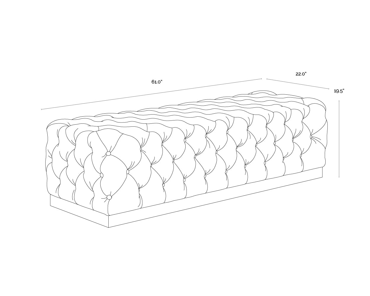 A wireframe image of the product with dimensions shown