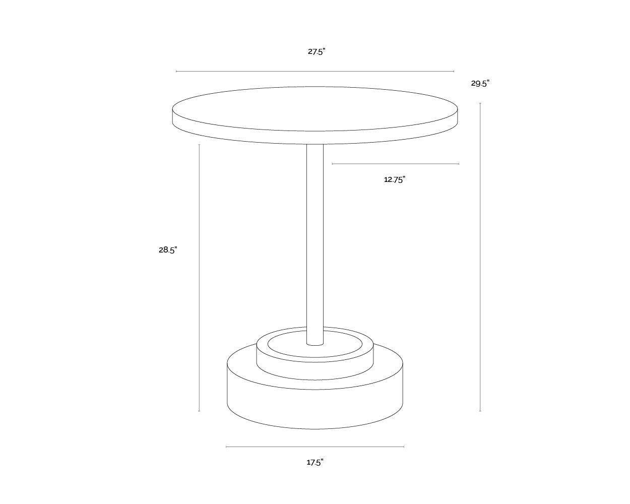 A wireframe image of the product with dimensions shown