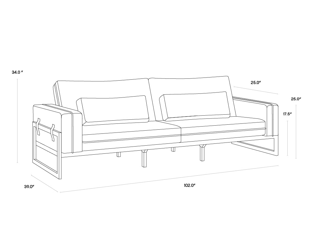 A wireframe image of the product with dimensions shown