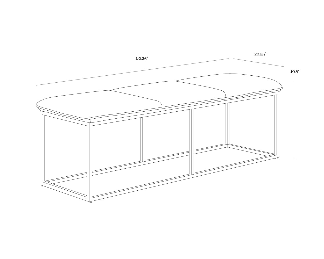 A wireframe image of the product with dimensions shown