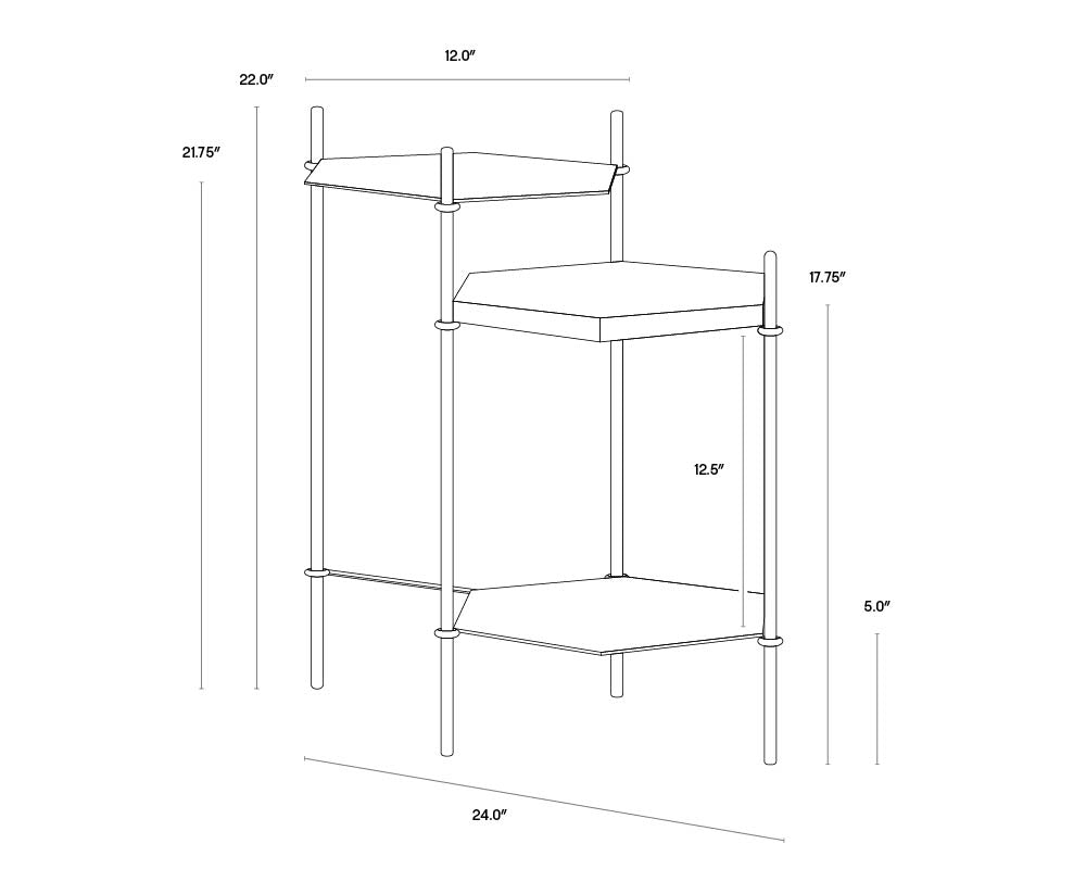 A wireframe image of the product with dimensions shown