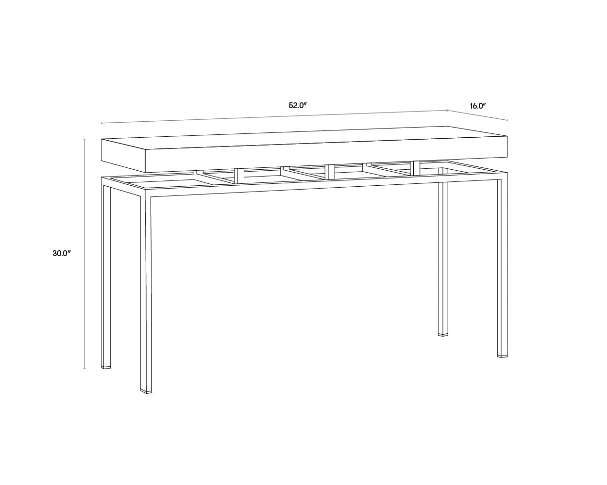 A wireframe image of the product with dimensions shown