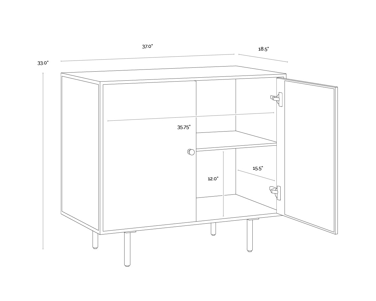 A wireframe image of the product with dimensions shown
