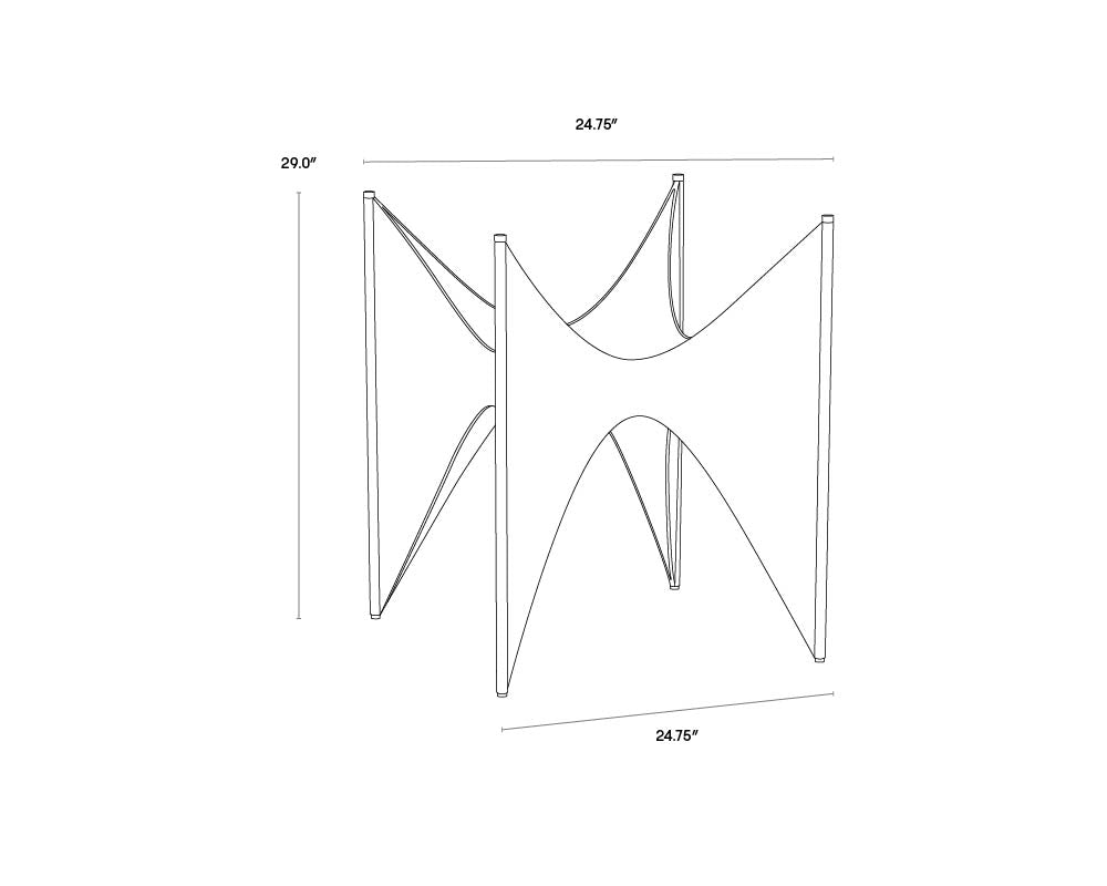 A wireframe image of the product with dimensions shown
