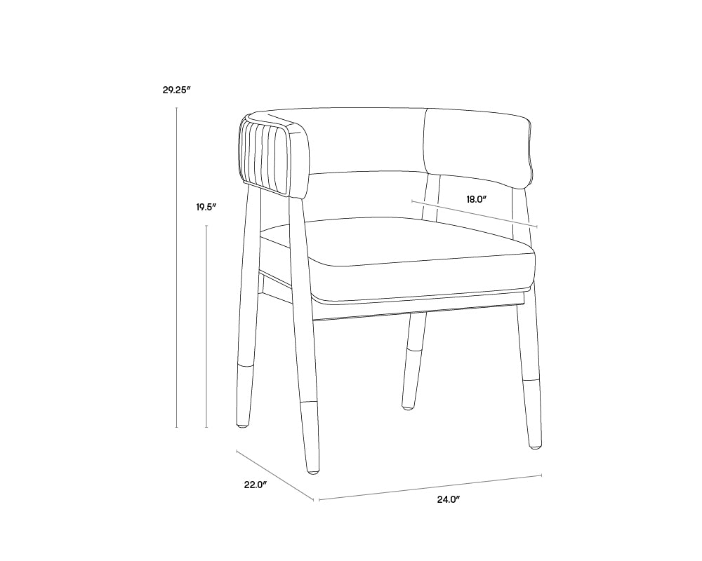 A wireframe image of the product with dimensions shown