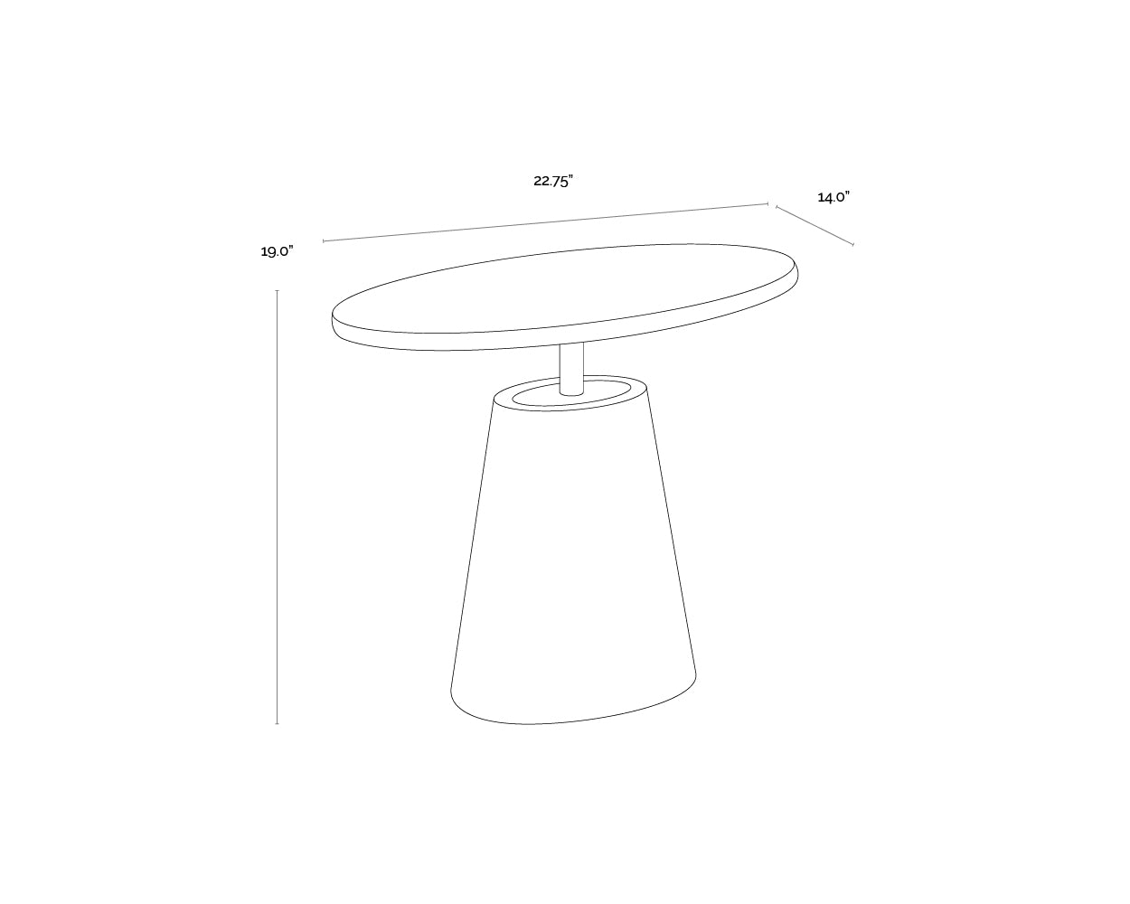 A wireframe image of the product with dimensions shown