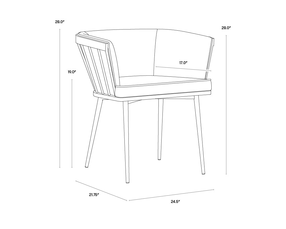 A wireframe image of the product with dimensions shown