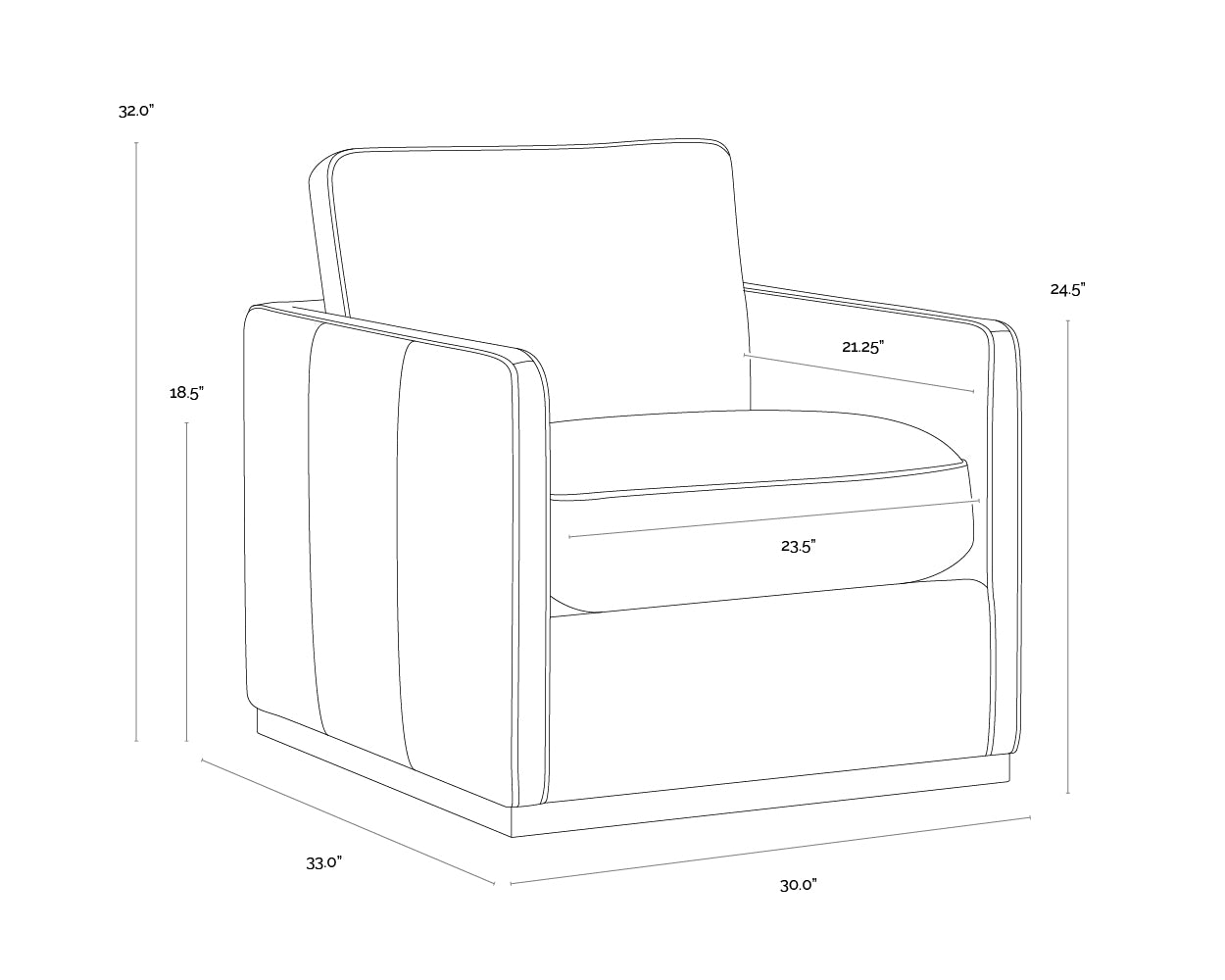 A wireframe image of the product with dimensions shown