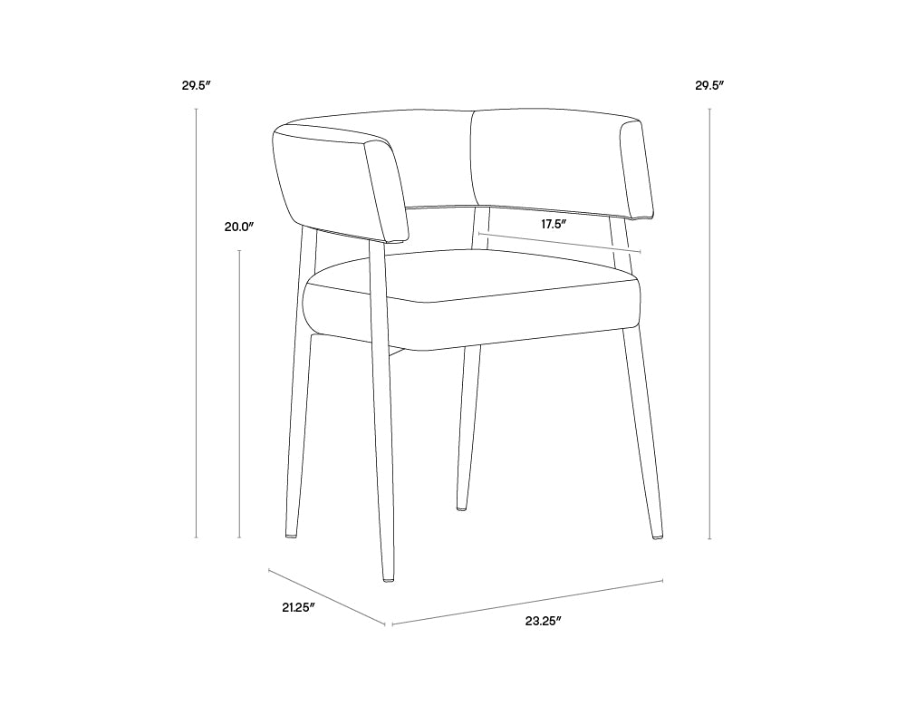 A wireframe image of the product with dimensions shown