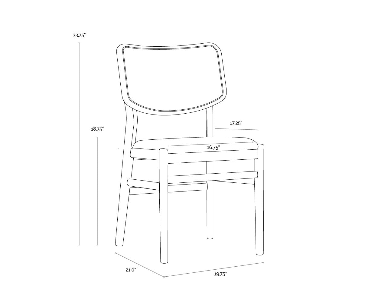 A wireframe image of the product with dimensions shown