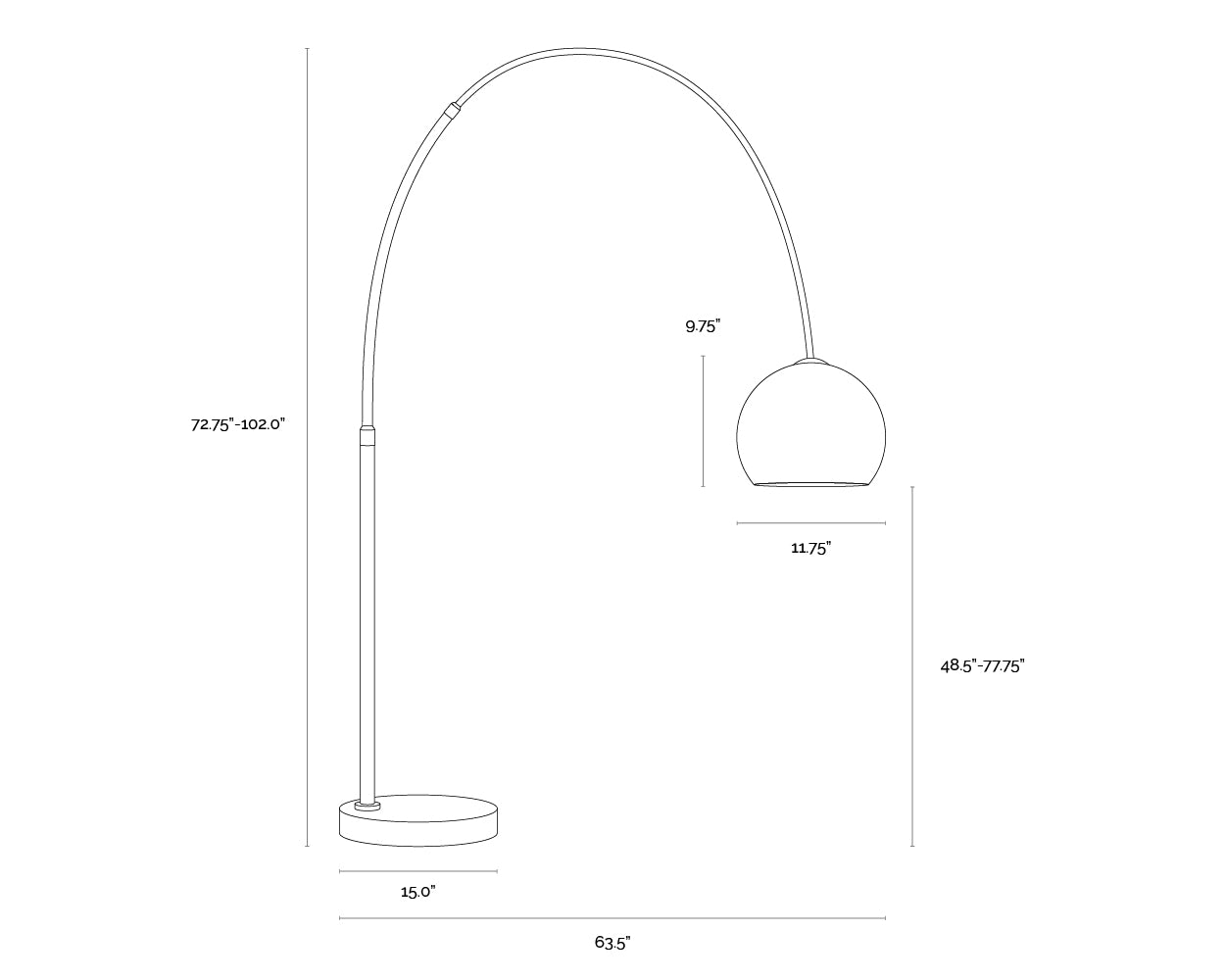 A wireframe image of the product with dimensions shown