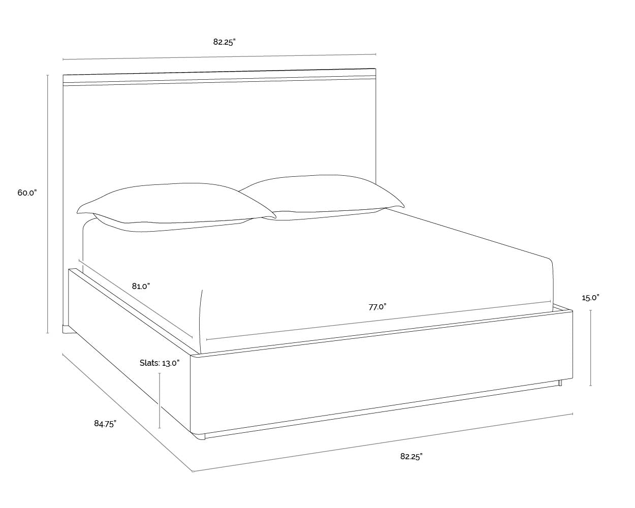 A wireframe image of the product with dimensions shown