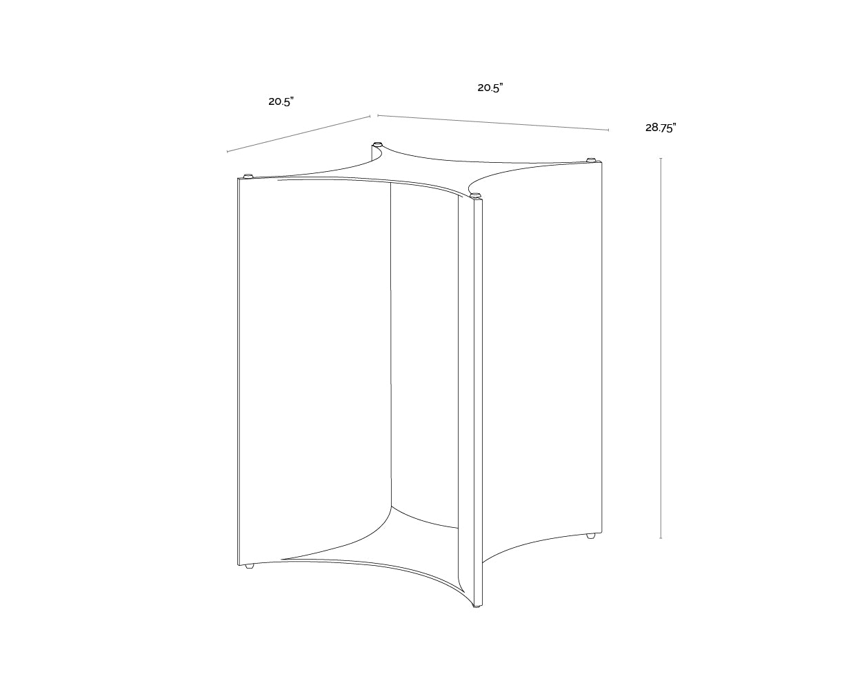 A wireframe image of the product with dimensions shown