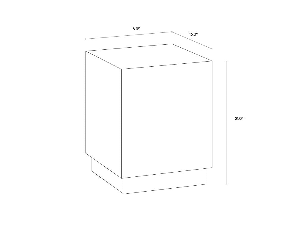 A wireframe image of the product with dimensions shown