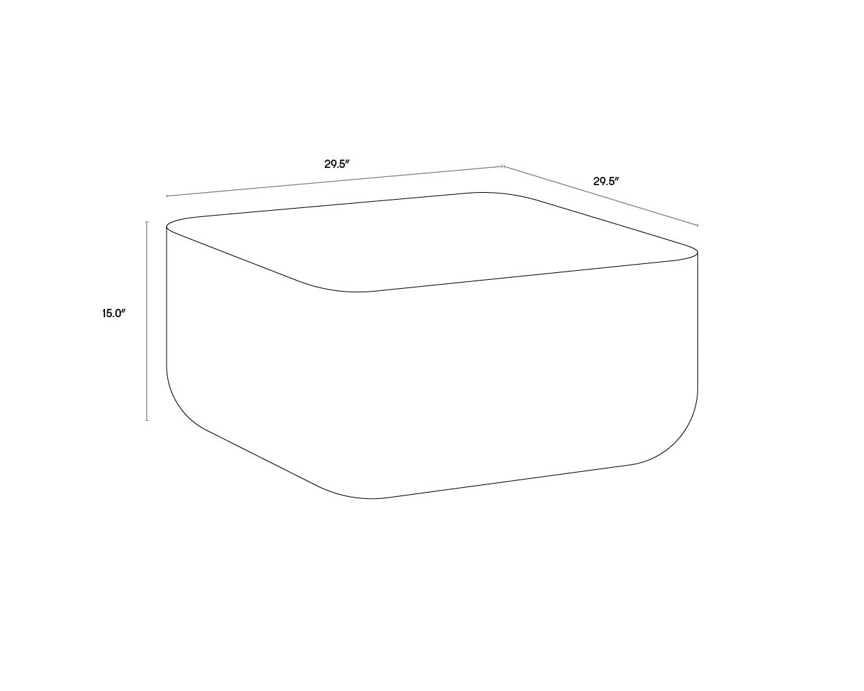 A wireframe image of the product with dimensions shown