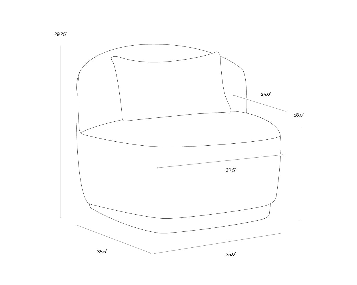 A wireframe image of the product with dimensions shown