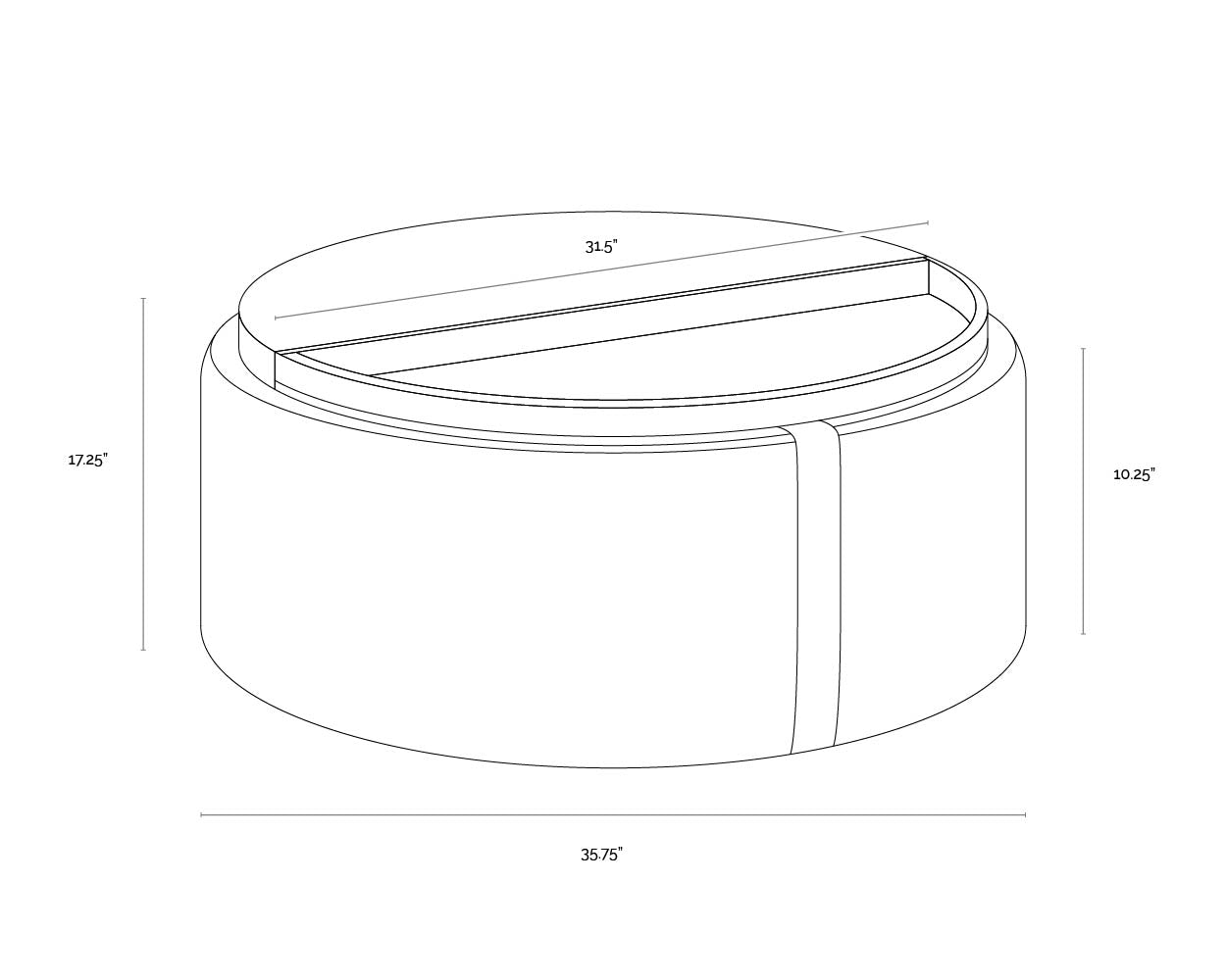 A wireframe image of the product with dimensions shown