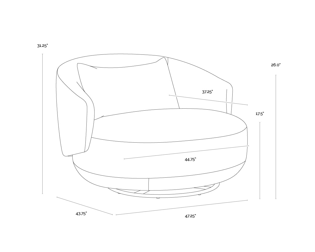 A wireframe image of the product with dimensions shown